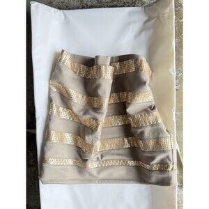 Y2K Express Sequin Stripe Skirt Womens Size 12 Tan Party Mini